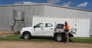 Australian farmer with a Rapid Spray Genius diesel fuel pod mounted on the rear tray of a ute