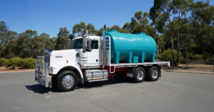 Rapid Spray potable water cartage tank mounted on a white truck for safe and efficient drinking water delivery in Australia