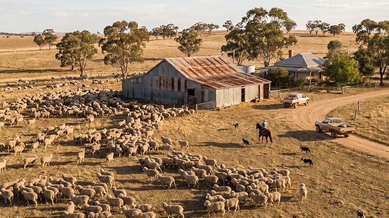 aerial view australian wool farm sheep grazing (1)