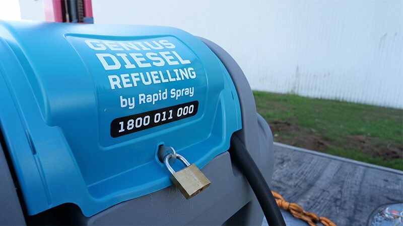 Rapid Spray Genius Diesel Fuel Pod secured with a padlock to protect diesel fuel from theft and unauthorised access